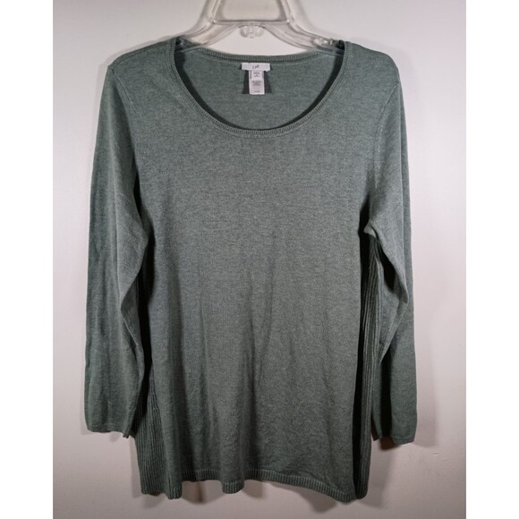 J.Jill Womens Heather Green Ribbed Long Sleeve Sweater Medium Petite - Picture 1 of 8